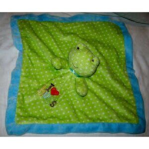 Carter's Just one year Green Dot Blue Frog I Heart Hugs  Rattle Lovey 15 x 15 in